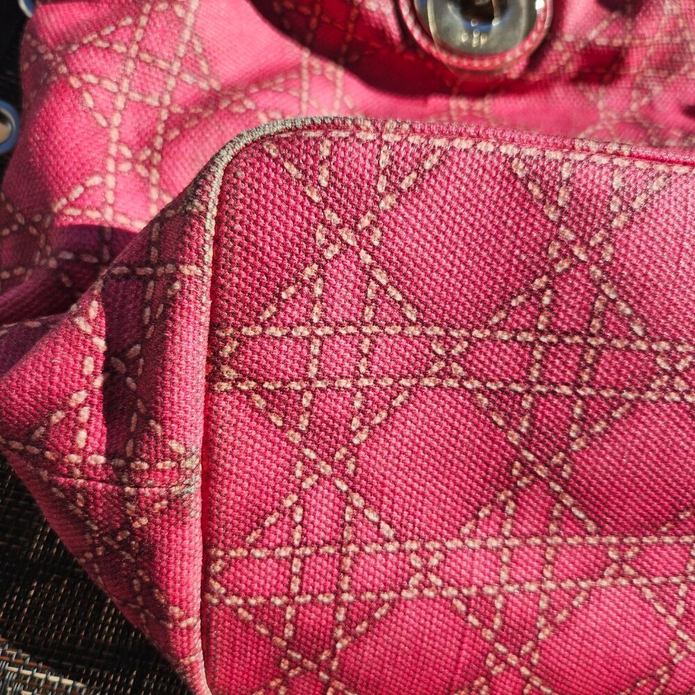 CHRISTIAN DIOR Coated Canvas Cannage Print Cherie Small Tote Pink - Picture 8 of 17